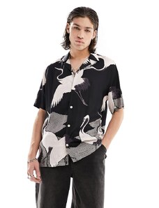 AllSaints - Zikano - Camicia a maniche corte con grafica nera e bianca-Nero