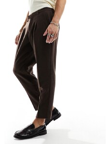 Harry Brown - Pantaloni da abito comodi e affusolati in tweed marrone