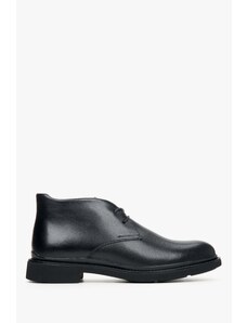 Men's Black Ankle Boots made of Genuine Leather with Short Lacing Estro ER00114064