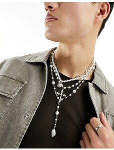 ASOS DESIGN - Confezione da 4 collane appariscenti con perle e cristalli-Argento
