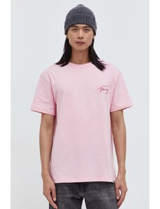 Tommy Jeans t-shirt in cotone uomo colore rosa con applicazione