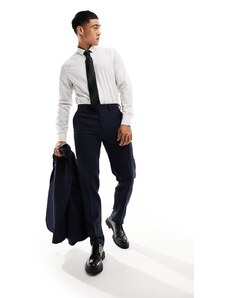ASOS DESIGN Wedding - Pantaloni da abito slim in misto lana blu navy testurizzato