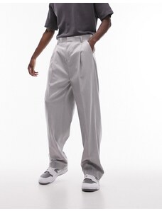 Topman - Pantaloni eleganti a pieghe grigi a fondo ampio-Grigio