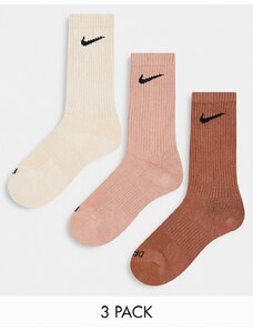 Nike Training - Everyday Cushioned Plus - Confezione da 3 paia di calzini ammortizzati marroni-Multicolore