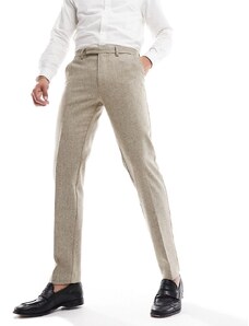 ASOS DESIGN - Pantaloni da abito slim color pietra in misto lana testurizzato-Neutro