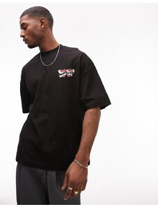 Topman - T-shirt super oversize nera con stampa "Love Hate" davanti e dietro-Nero