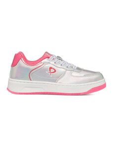 Sneakers grigie iridescenti da bambina con dettagli rosa P Go