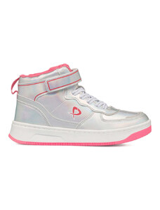 Sneakers alte grigie iridescenti da bambina con dettagli rosa P Go