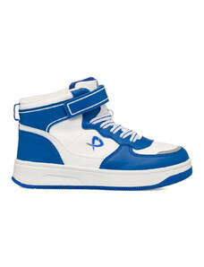 Sneakers alte bianche e blu da bambino con lacci e velcro P Go