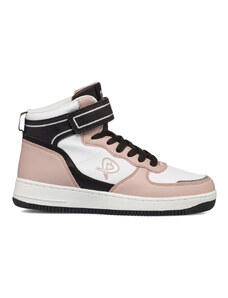 Sneakers alte bianche e rosa da donna con lacci e velcro P Go