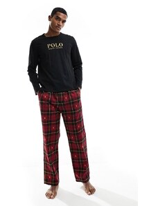 Polo Ralph Lauren - Set pigiama nero con pantaloni a quadri e maglietta a maniche lunghe