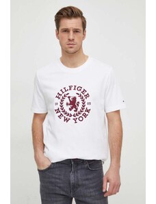 Tommy Hilfiger t-shirt in cotone uomo colore bianco con applicazione