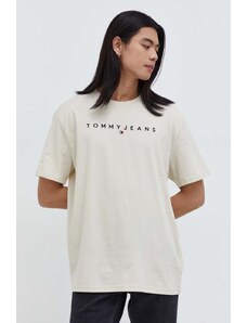 Tommy Jeans t-shirt in cotone uomo colore beige con applicazione