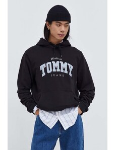 Tommy Jeans felpa in cotone uomo colore nero con cappuccio