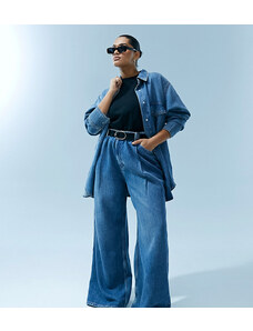ASOS Curve ASOS DESIGN Curve - Jeans premium a pieghe lavaggio blu in coordinato