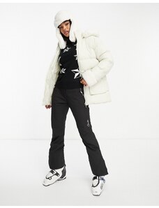 Threadbare - Ski - Piumino écru stretto in vita con finiture in pelliccia sintetica e cappuccio-Bianco