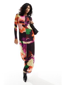 Vero Moda - Vestito a maniche lunghe con bordo ondulato in tessuto a rete con stampa astratta-Multicolore