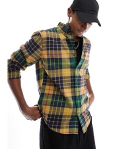 GANT - Camicia in flanella color cuoio a quadri con logo a scudo-Marrone