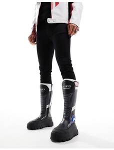 ASOS DESIGN - Stivali biker al ginocchio neri con suola spessa e dettagli stile motocross-Nero