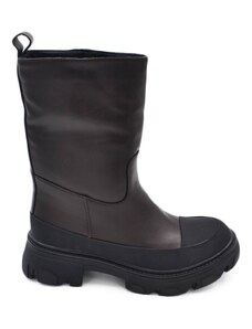 Malu Shoes Stivaletti donna platform boots combat bicolore marrone punta nera gommata impermeabile fondo alto zip tendenza