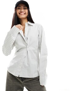 Weekday - June - Camicia a maniche lunghe a righe vestibilità regolabile-Bianco
