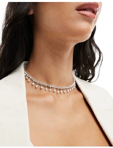 ASOS DESIGN - Collarino argentato con perle sintetiche e cristalli incastonati-Argento