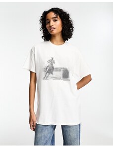 ASOS DESIGN - T-shirt oversize bianca con stampa grafica di cow boy a cavallo-Bianco