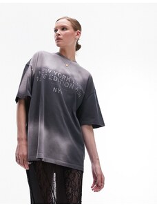 Topshop - T-shirt oversize antracite con stampa di New York-Grigio
