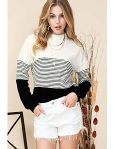 Robingly Black Striped Contrast Colorblock Knit Top