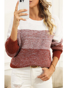 Robingly Brown Color Block Drop Shoulder Ribbed Trim Sweater