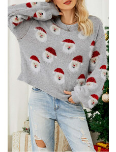 Robingly Gray Christmas Santa Claus Pullover Sweater
