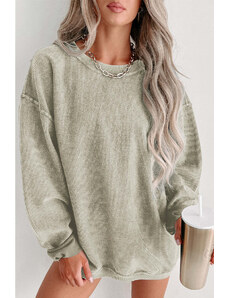 Robingly Green Ribbed Round Neck Drop Sleeve Pullover Sweatshirt
