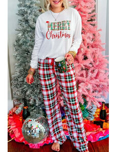 Robingly Multicolor Merry Christmas Top and Plaid Pants Pajama Set