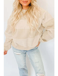 Robingly Oatmeal Patchwork Long Sleeve Pullover Sweatshirt