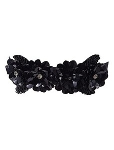 Inzegao Donne paillettes perline cintura elastica glitter foglia fiore ampia vita elastico Cinch per vestito tuta, nero, taglia unica