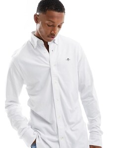 GANT - Camicia bianca in jersey piqué con logo dello scudo-Bianco