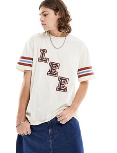 Lee - T-shirt oversize écru con logo stile college-Bianco
