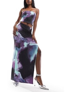Missyempire - Gonna lunga aderente con spacco laterale viola marmorizzato in coordinato-Multicolore