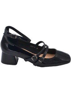 Malu Shoes Scarpa ballerina donna punta quadrata con tacco basso 5 cm cinturini regolabili alla caviglia vernice nero