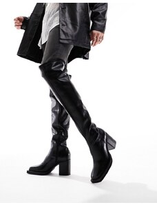 ASOS DESIGN - Stivali Chelsea cuissard con tacco neri con suola spessa-Nero