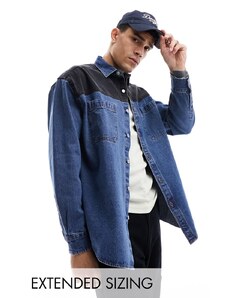 ASOS DESIGN - Camicia oversize anni '90 con dettagli neri a contrasto lavaggio sporco-Blu