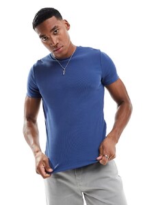 ASOS DESIGN - T-shirt girocollo attillata a coste blu