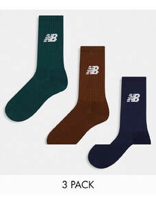 New Balance - Confezione da 3 paia di calzini sportivi kaki, blu navy e marroni con logo-Multicolore