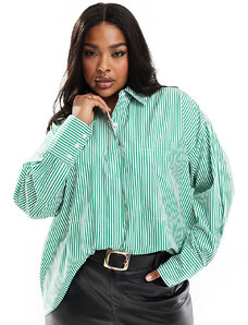 ASOS EDITION Curve - Camicia oversize in cotone verde a righe-Multicolore
