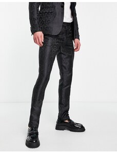 Gianni Feraud - Pantaloni da abito skinny neri con motivo cachemire-Nero
