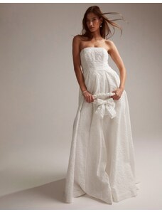 ASOS DESIGN - Winnona - Vestito da sposa lungo a fascia testurizzato a fiori-Bianco
