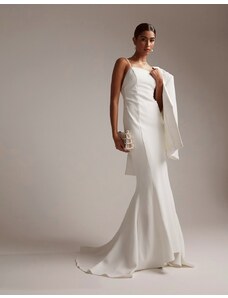 ASOS DESIGN - Eden - Vestito da sposa con spalline sottili in crêpe con scollo squadrato-Bianco