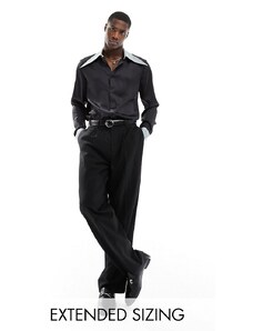 ASOS DESIGN - Camicia comoda rétro con colletto con rever ampio nera con dettagli grigi a contrasto-Nero