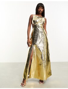 Amy Lynn - Lupe - Vestito lungo oro metallizzato testurizzato con schiena scoperta