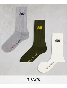 New Balance - NB Place Like Home - Confezione da 3 paia di calzini corti bianchi, grigi e kaki-Multicolore
